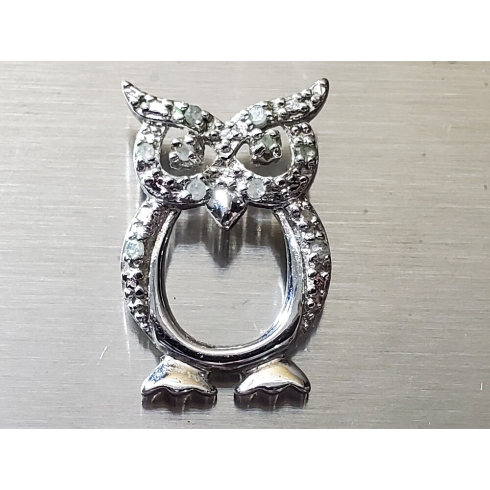 925 Sterling Silver  Mulit  Diamond  Accent OWL Charm Pendant